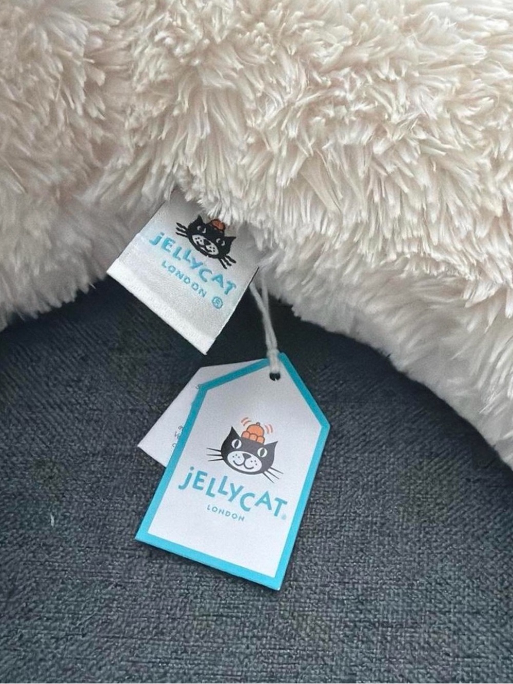 (Retired) Huge Jellycat Cream Plush with Teal Logo Tag - Picture 2 of 7